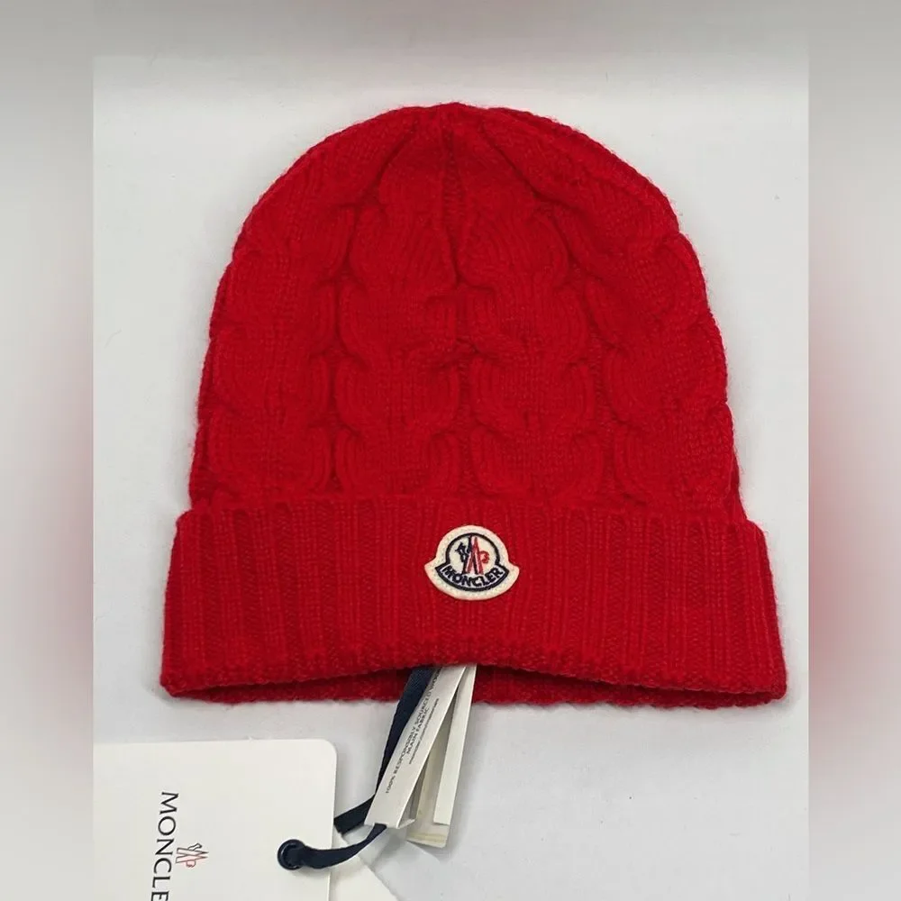 Moncler Kid’s Cable Knit Logo Beanie Hat size L(12-14 yrs)